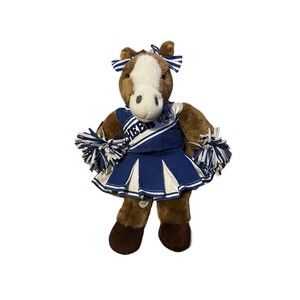 Build A Bear Horse Brown White W/Blue Cheer Leader Outfit Pom Plush Stuffed BABW
